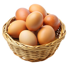 Fresh Brown Eggs in a Woven Basket on a Black Background chicken eggs organic eggs isolated on a transparent background