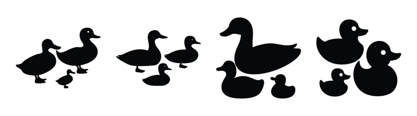 Charmingsilhouetteofduckfamilymotherandducklingswalkingtogethersilhouettedwildlifeart