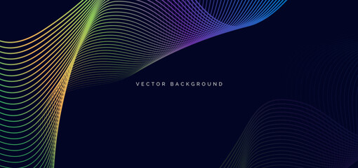 Abstract colorful wave lines on dark blue background.