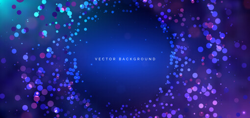 Abstract dot blue and pink overlapping with bokeh on dark blue background.