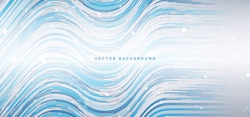 Abstract blue and white horizontal wave lines technology background. Futuristic modern tech.