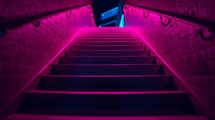 &ldquo;Moody Steps: Vibrant Neon Staircase&rdquo;