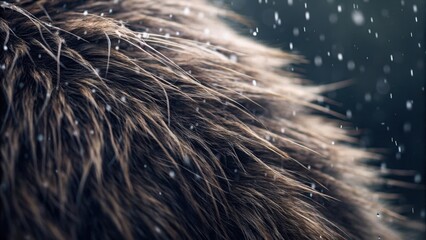 Fototapeta premium Close-up of textured fur with droplets of water, highlighting nature’s details and the beauty of animal features.