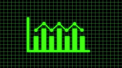 Green Bar Chart and Line Graph on Grid Background data statistics. Modern green bar chart and line graph on grid background highlighting business data analytics. - Powered by Adobe