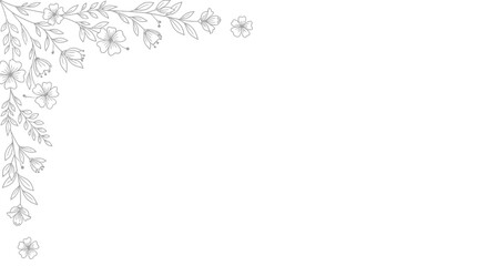 Obraz premium Delicate Floral Corner Border Outline with Small Flowers and Leaves on Isolated White Background