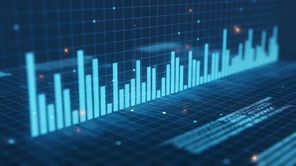 Futuristic digital bar graph data analysis financial market trends technology abstract blue grid - Powered by Adobe