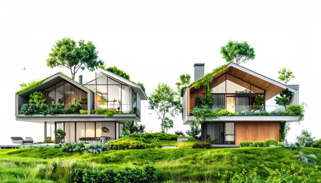 Eco-friendly houses prioritize sustainability. Utilize energy-efficient design, renewable energy sources, Green House