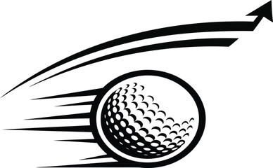 Dynamic golf ball trajectory motion isolated on white background