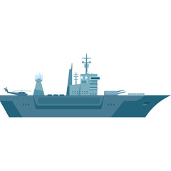 Gray Aircraft Carrier Ship with Helicopter on a White Background