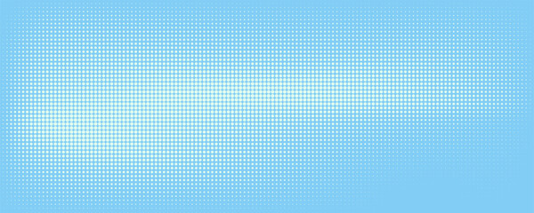 Star shaped trendy halftone pattern smooth curved line ultra wide 32:9 aspect ratio light blue vector abstract background. Half tone grid graphic glitter effect panoramic ultrawide