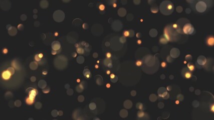 gold particles abstract background with golden shining stars dust bokeh glitter awards dust. Futuristic glittering fly movement flickering loop in space on black background. Bokeh lights background.  - Powered by Adobe