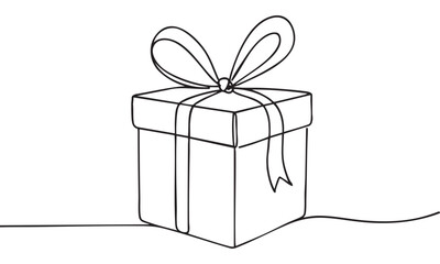 Christmas gifts in one line art style.  Christmas gifts drawing with editable black stroke on white background. Vector illustration.
