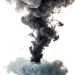 Black ink smoke swirling in water isolated on white background. Abstract dark ink cloud with smooth shapes and flowing texture, perfect for design, art and creative projects