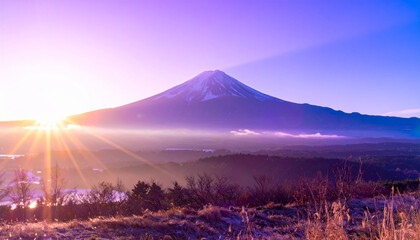 富士山　初日の出　夜明け　ai生成画像	
