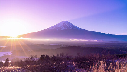 富士山　初日の出　夜明け　ai生成画像	
