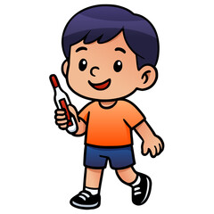Boy holding thermometer health check vector illustration