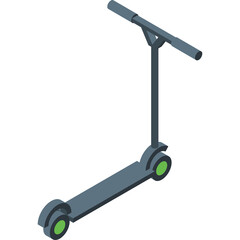 Gray Electric Scooter With Green Wheels On A White Background Is A Modern Transportation Method For Urban Mobility And Eco-Friendly Travel Options