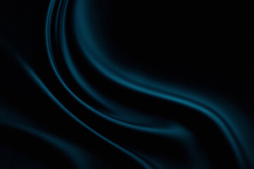 Soft dark ocean teal imperial sapphire aegean blue silk satin fabric material. Abstract brilliant smooth rich royal velvet wallpaper. Luxury elegant background. Wave line crumpled swirl. Fashion. 