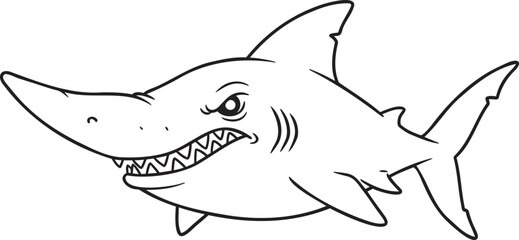 Ferocious shark with menacing grin, perfect for marine life projects, educational materials, or edgy designs, this striking outline captures raw power