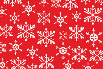 Vibrant, seamless pattern of various sized white snowflakes on a bright red background. High-contrast vector ideal for Christmas backgrounds, wrapping paper, and holiday greeting cards.