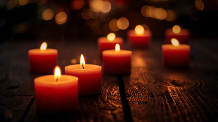 &ldquo;Cozy Ambiance: Red Candles in Gentle Glow&rdquo;