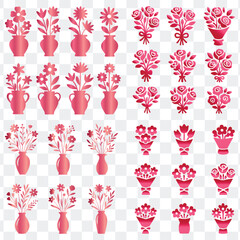 Flat design flower bouquet and vase icons vector set.
