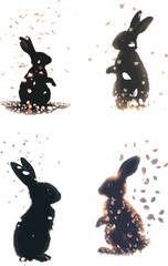 Rabbit silhouette dissolving into floating glowing set silhouette vector