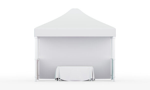 Pop-up tent with covered table isolated mockup front view