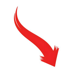 Red curved arrow pointing downwards isolated on transparent background