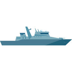 Gray Military Ship Floating On Water With Clear Blue Sky In The Background Realistic Vector Illustration With White Background