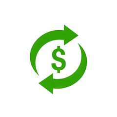 Obraz premium Green dollar sign with circular arrows isolated on transparent background