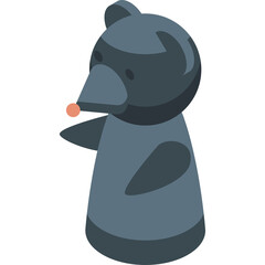 Gray Isometric Mole Character with Pink Nose and Round Body Standing and Waving Left Paw Detailed 3D Render Isolated on White Background