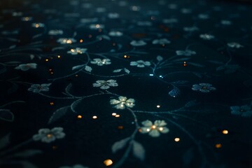 Elegant dark floral pattern with shimmering accents, creating a luxurious and sophisticated look