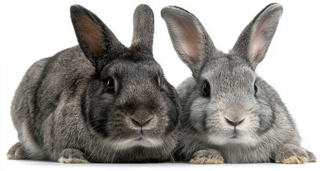 Two adorable rabbits resting side by side in a playful display of cuteness and companionship