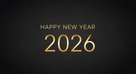 Elegant golden "Happy New Year 2026" text on a sophisticated dark background for celebrations