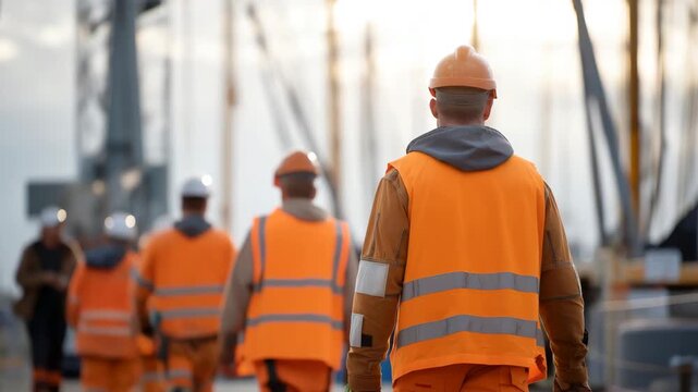 A diverse group of workers removing final construction barriers before the bridge opening, showcasing coordination, teamwork, and the final stages of a major public infrastructure project.