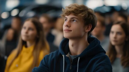 A diverse group of driving school students listening to a theory class about traffic rules and regulations, emphasizing education, inclusivity, and responsible behavior on the road. cinematic color