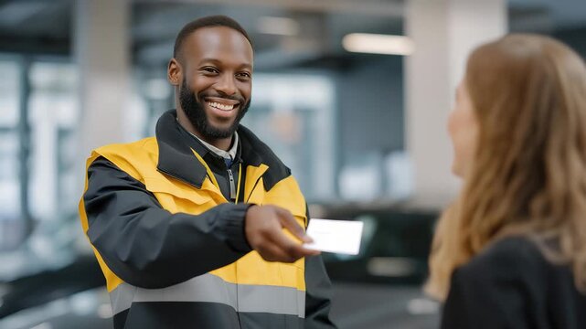 A smiling student receiving a driver&rsquo;s license from an examiner, representing achievement, confidence, and the successful completion of training. cinematic color correction, gentle backlight, clean