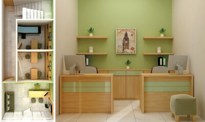 Modern office Staff with green and wood accents