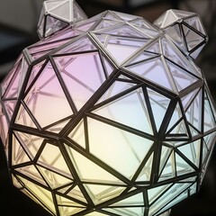 Fototapeta premium Geometric Bear Sculpture with Pastel Light, Modern Art Installation.