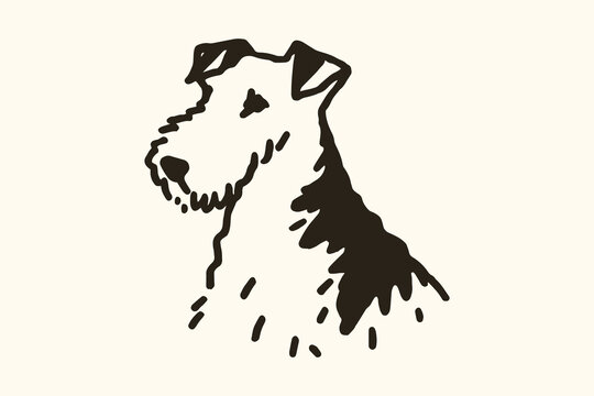 Airedale terrier walking simple line dog sketch vector illustration