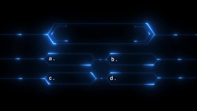 Quiz Neon Line Animation with option selection on quiz game animation, Animated quiz question on black background.4k animation video.