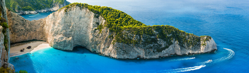 Greece. Zakynthos Island coastline. Famous Shipwreck Cove with blue sea of the Mediterranean...