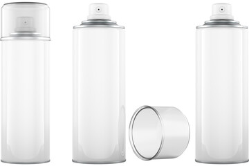 Metal bottle spray aerosols with cap and without, transparent background