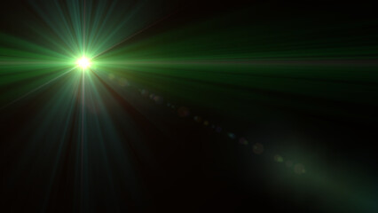 Vibrant green light burst with ethereal lens flares creates a magical and captivating atmosphere,...