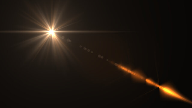 Dramatic lens flare effect with brilliant golden light beams for artistic designs, cinematic visuals, and eye-catching backgrounds, perfect for adding a touch of magic to your creative projects