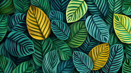 Calathea Leaves with a Touch of Yellow A Vibrant Botanical Pattern