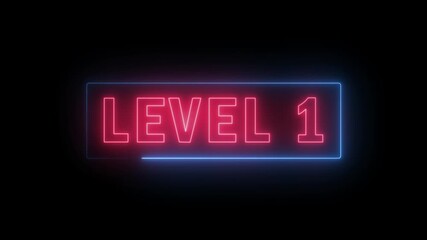 Glowing Neon Level-1 Sign Animation in Black Background  - Powered by Adobe