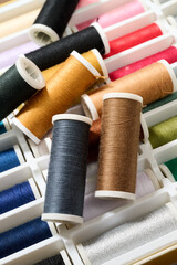 spools of multicolored sewing thread