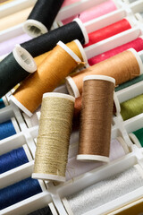 spools of multicolored sewing thread